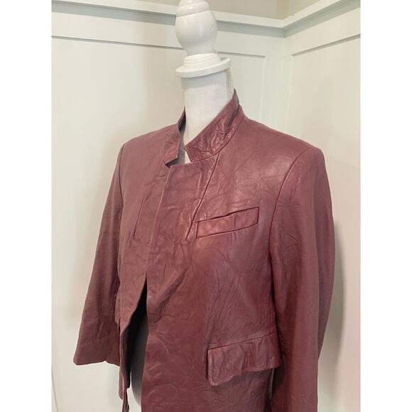 Zadig & Voltaire Verys Creased Leather Jacket in Burgundy - Picture 4 of 14